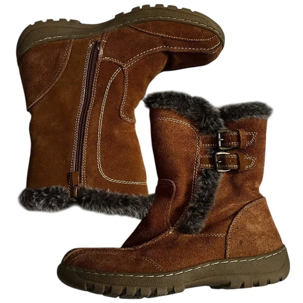 Spring Step Leather Tan Fur-Trimmed Winter Boots EUC 37